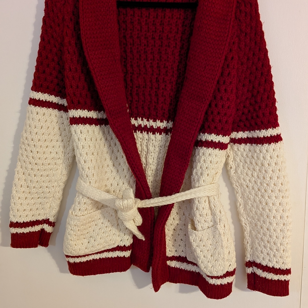 Women's Red and Cream Sweater Cardigan